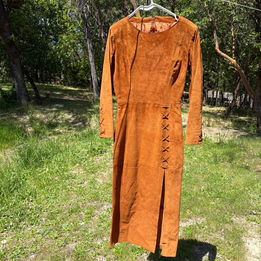 Leather Vintage Longsleeve Maxi Dress Cosplay Pocahontas